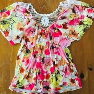 Rue 21 Floral Top Fairycore Size Small Back White Lace Yellow Floral Print